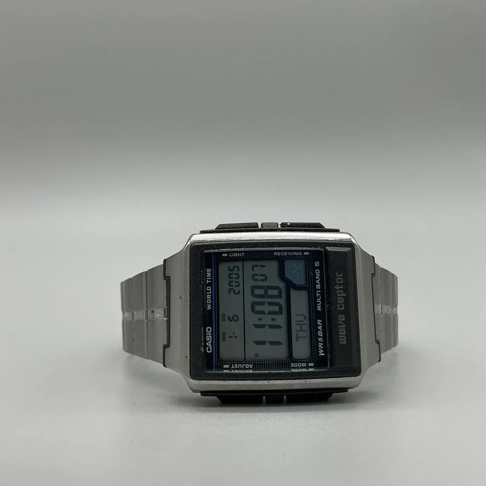 Casio Wave Ceptor WV-59J Mens Watch 36mm Digital Silver Tone New Battery 8.25